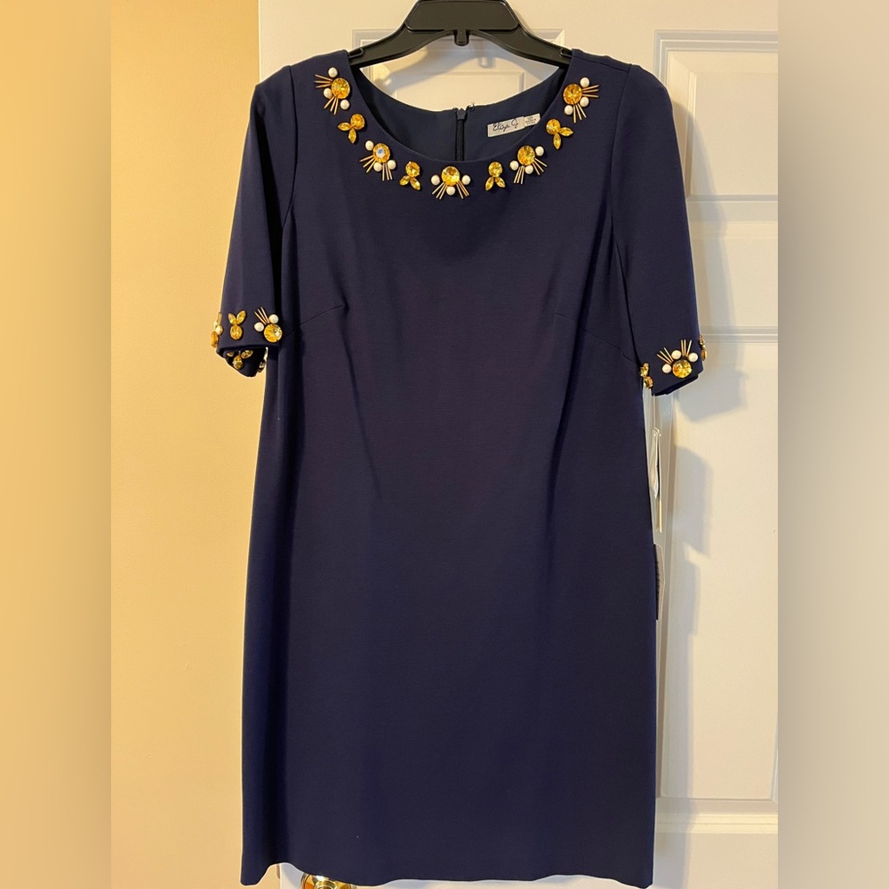 ELIZA J NWT Navy Embellished Short Sleeve Dress Size 12 Petite